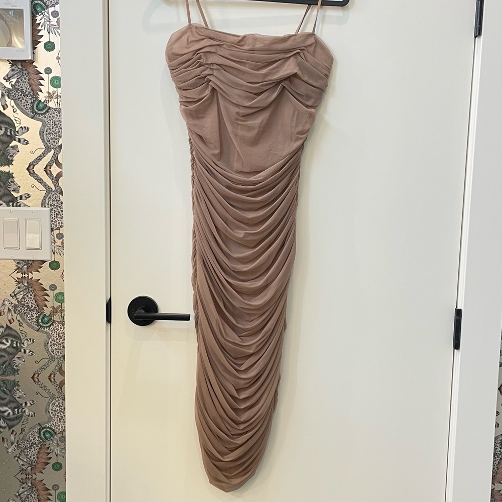 Babaton Brown Ruched Bodycon Dress
